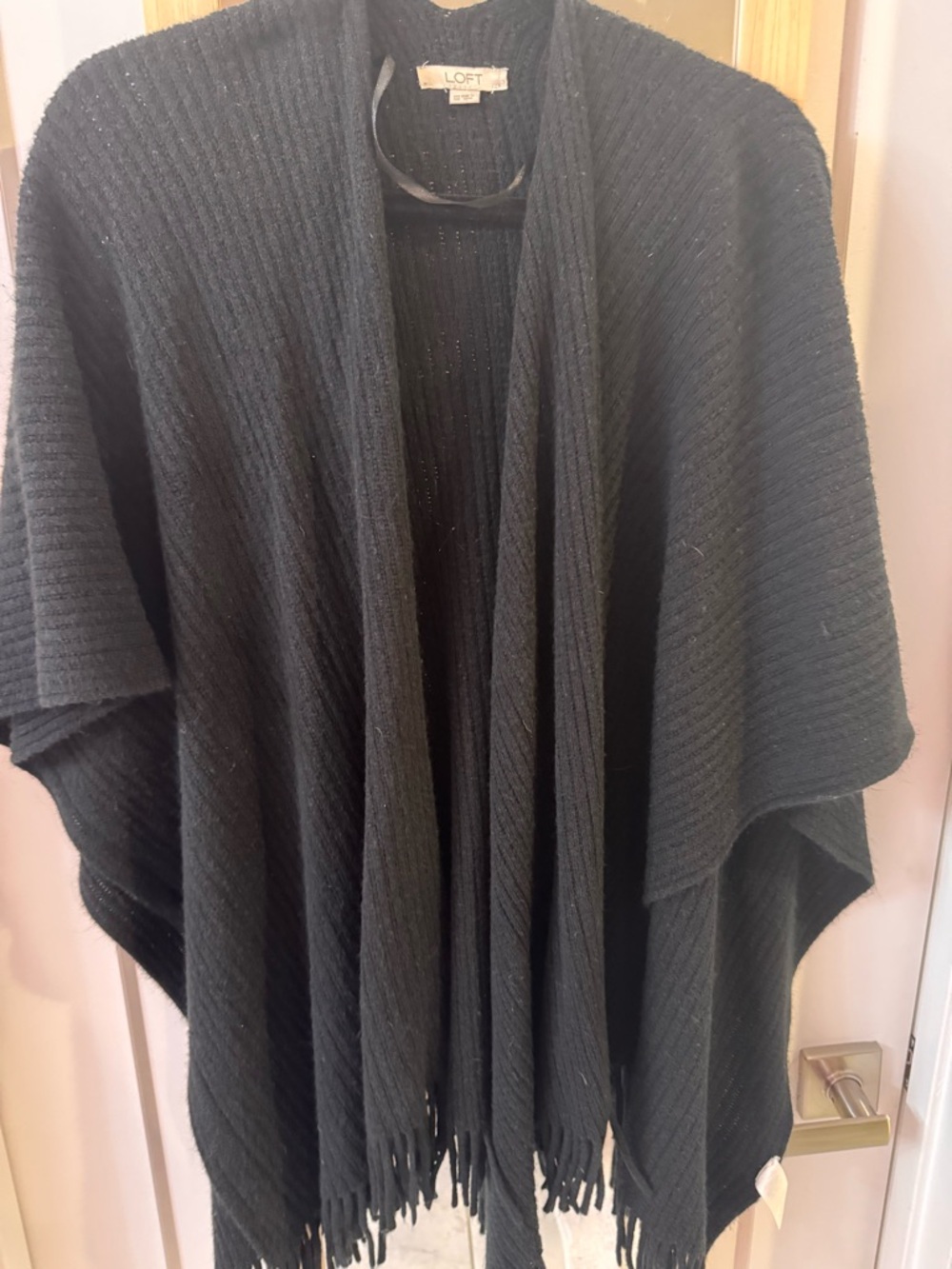 LOFT Black Ribbed Fringe Knit Wrap